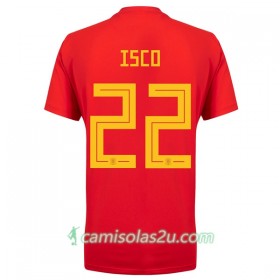 Camisolas de Futebol Espanha Isco 22 Equipamento Principal Copa do Mundo 2018 Manga Curta